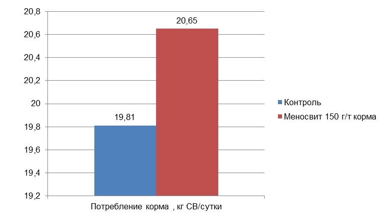 Потребление корма с подсластителем и без у молочных коров